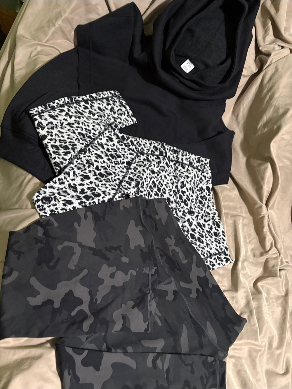 ZYIA Active Black Hoodie with Black & White Leopard Leggings and Camo Leggings - Picture 4 of 10